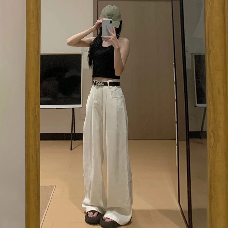 KME202阔腿休闲裤女新爆款直筒长裤子显瘦美式工装喇叭裤小个子夏