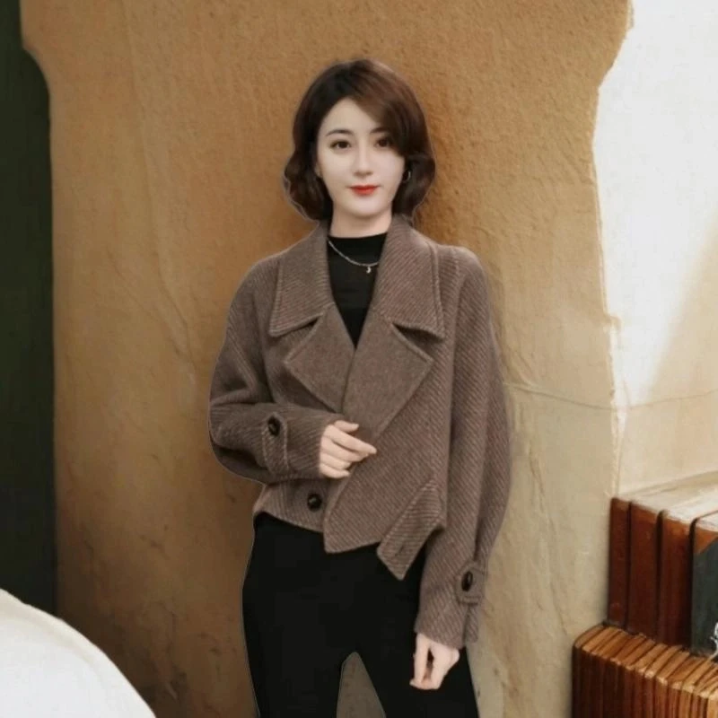 秋冬棉羊毛短西装外套双面呢大衣加棉加厚毛呢短外套百搭短款外套