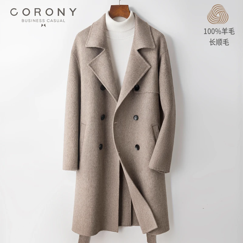 86725 100%羊毛双排扣腰带大衣97-103CM双面尼大衣 M-4XL