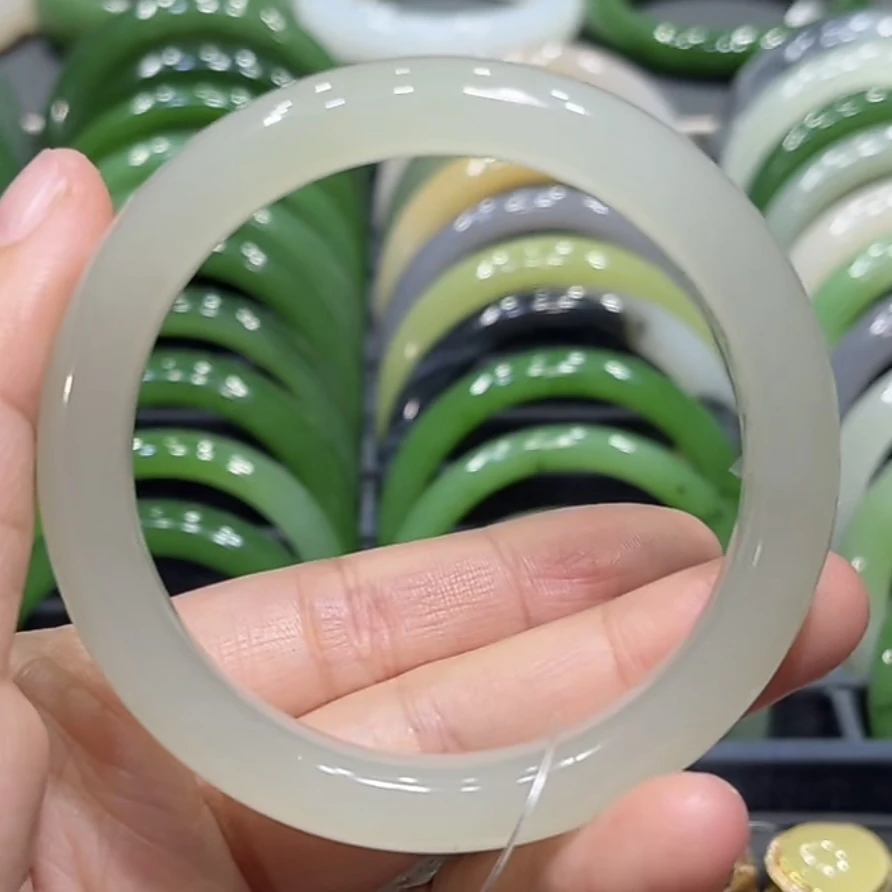 和田玉高冰起荧光晴水手镯55-56圈口