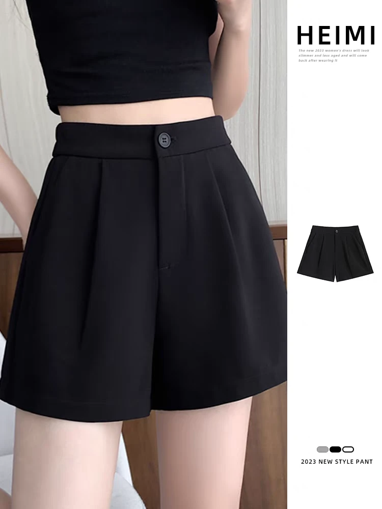 西装高腰短裤女夏季外穿2025年新款A字显瘦百搭时尚四分阔腿裤子1