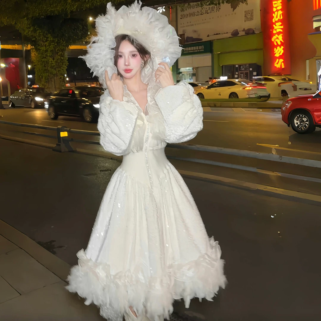 亚町家原创外套白色时尚甜美秋冬气质显瘦蕾丝法式收腰长袖2639