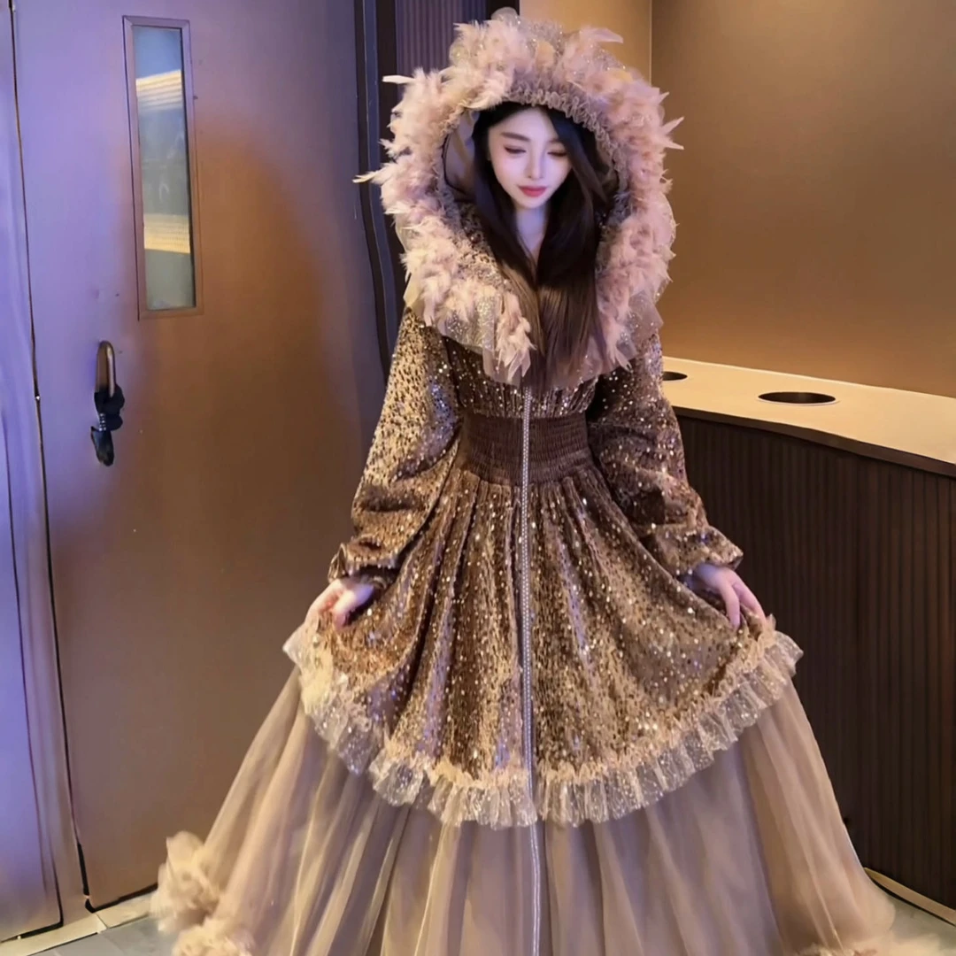 亚町家原创外套2819时尚秋冬气质显瘦蕾丝珠片绣法式收腰高贵