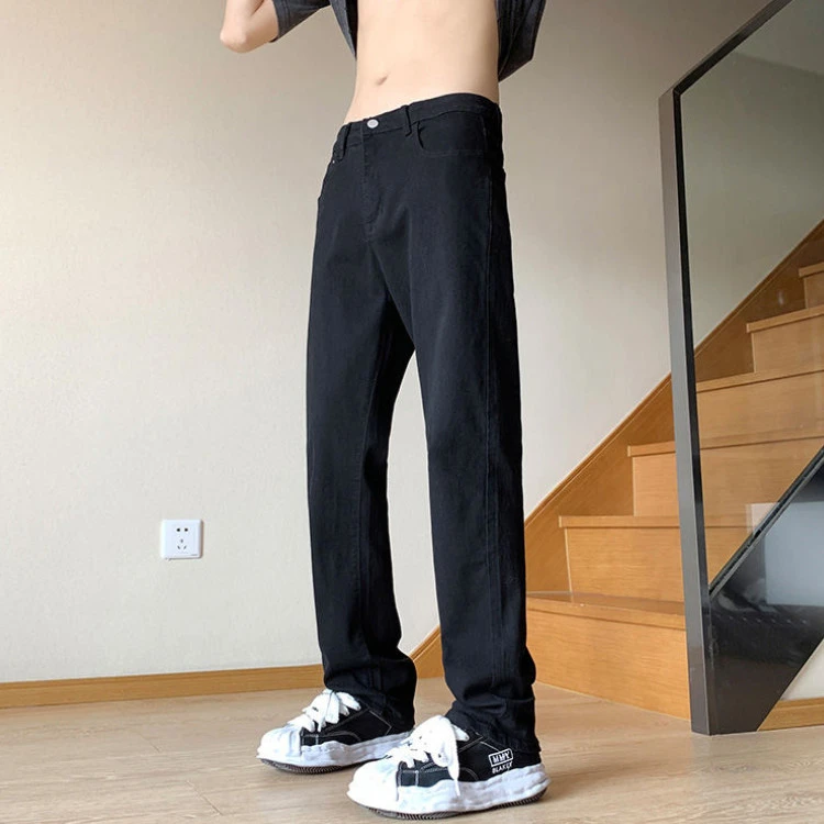 高街小黑裤氛围男生男款潮牌爆款弹力休闲直筒长裤黑色百搭牛仔裤