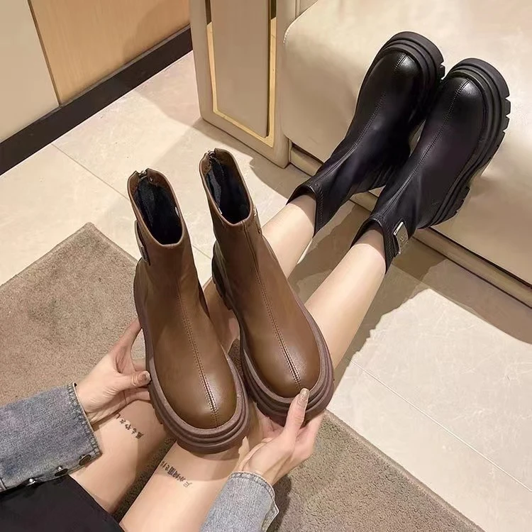 格姐家~英伦风女士时尚拉链不加绒短靴88151（跟高7厘米左右）