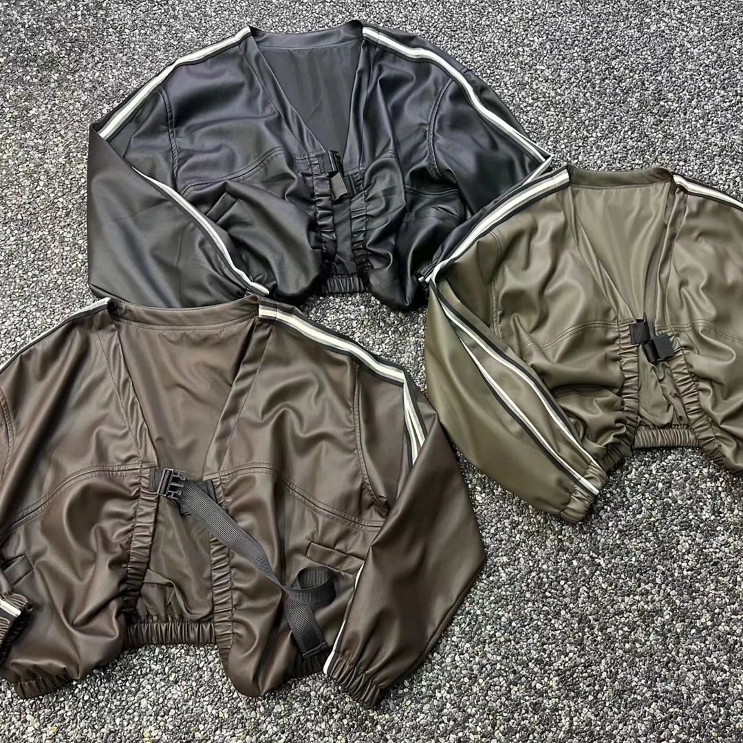 格姐家~2926秋季韩版设计款拼接飘带不规则外套