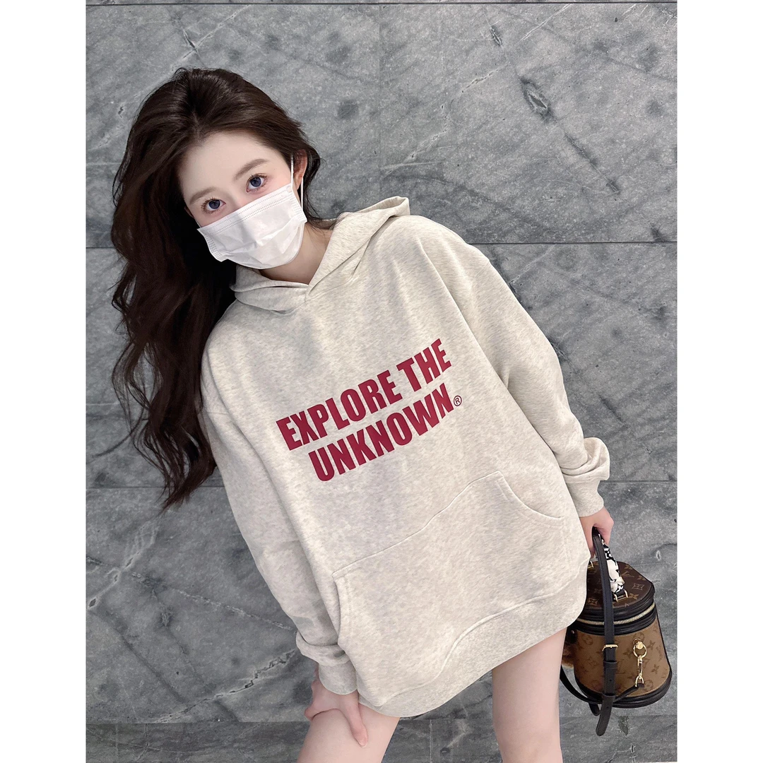 国潮oversize美式卫衣女秋季字母印花重磅连帽外套宽松休闲上衣潮