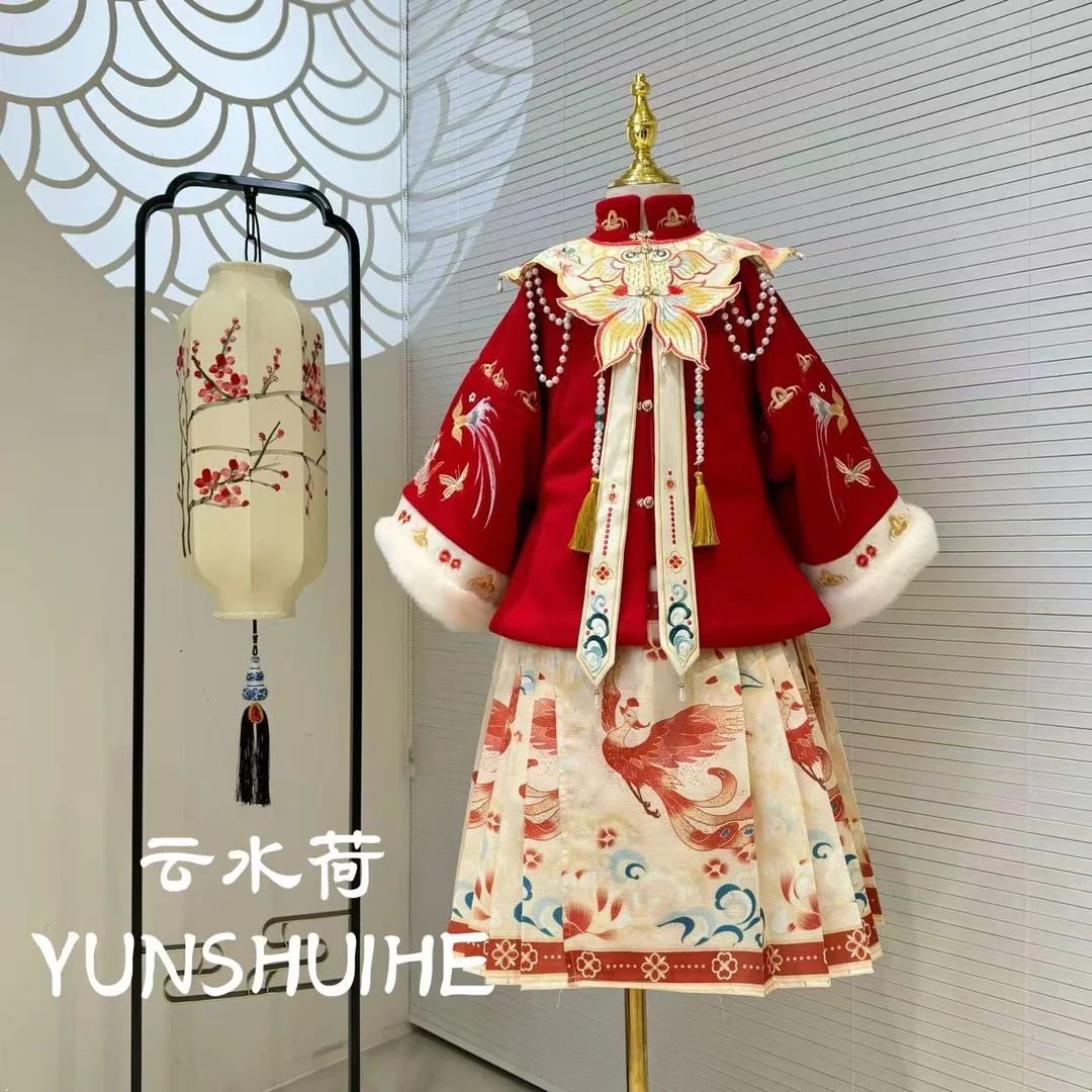 【现货断码清】云水荷-冬款女童古装加厚古风马面裙汉服