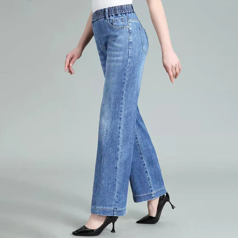 妈妈阔腿裤女秋冬新款大码中年人大码宽松直筒高腰显瘦加绒牛仔裤