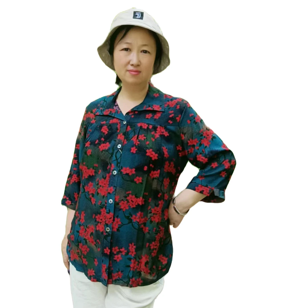 中老年碎花夏季衬衫春夏时尚宽松薄款印花休闲加肥上衣大码花色