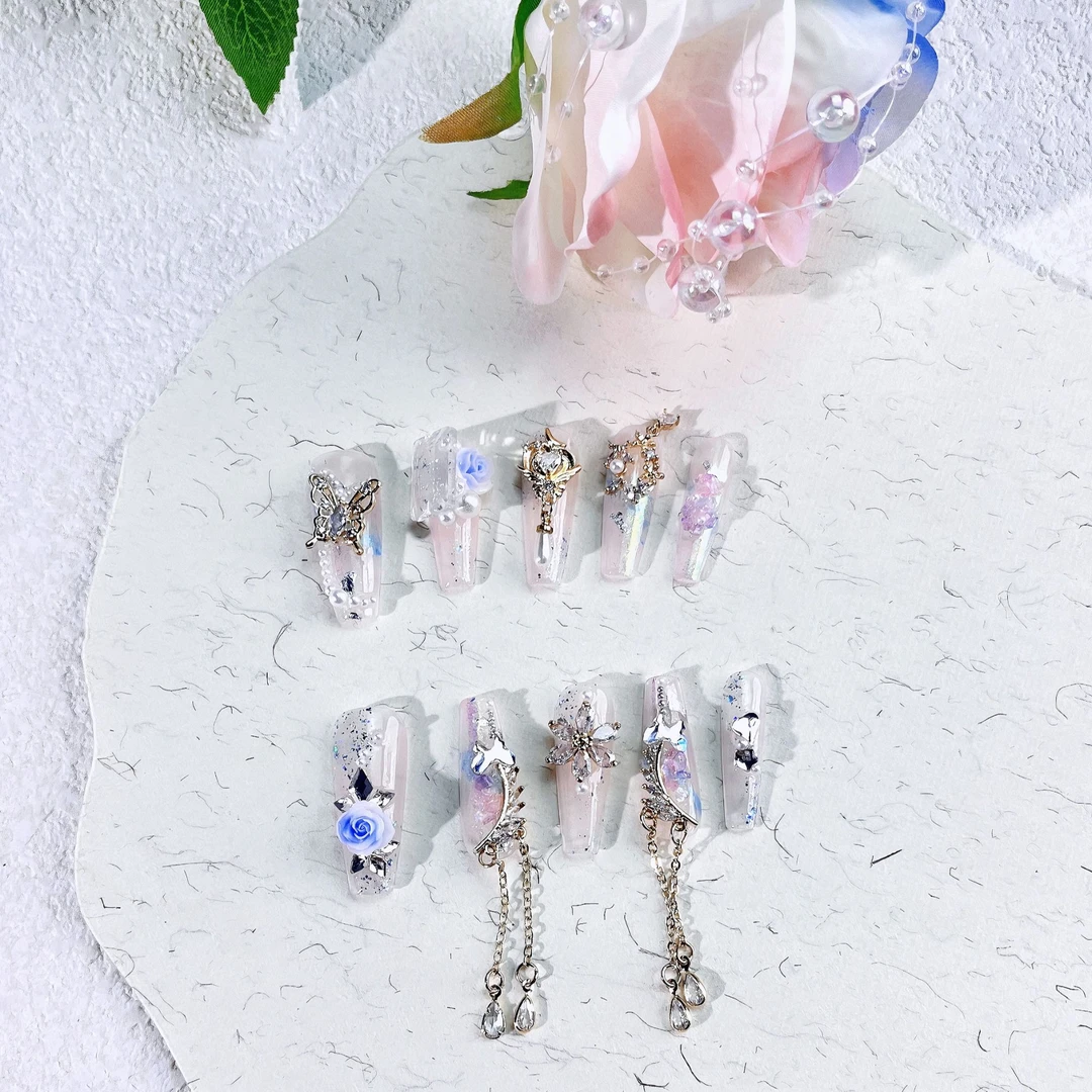 <夏日人鱼姬>纯手工满锆石穿戴甲奢华重工气质