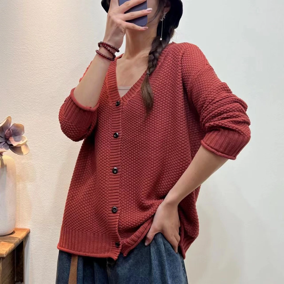 2274款休闲时尚宽松百搭开衫针织衫女款纯色短款秋季慵懒通勤常规