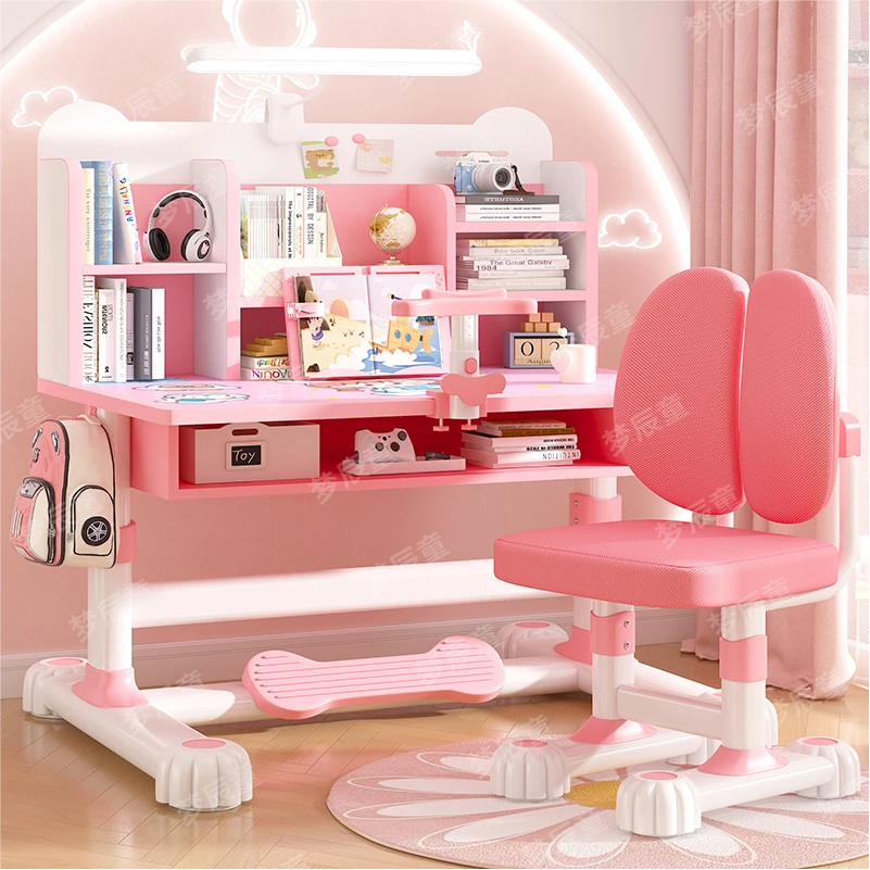 【强力推荐】小学生写字台书桌小孩升降松弛感写作业桌椅儿童学习桌
