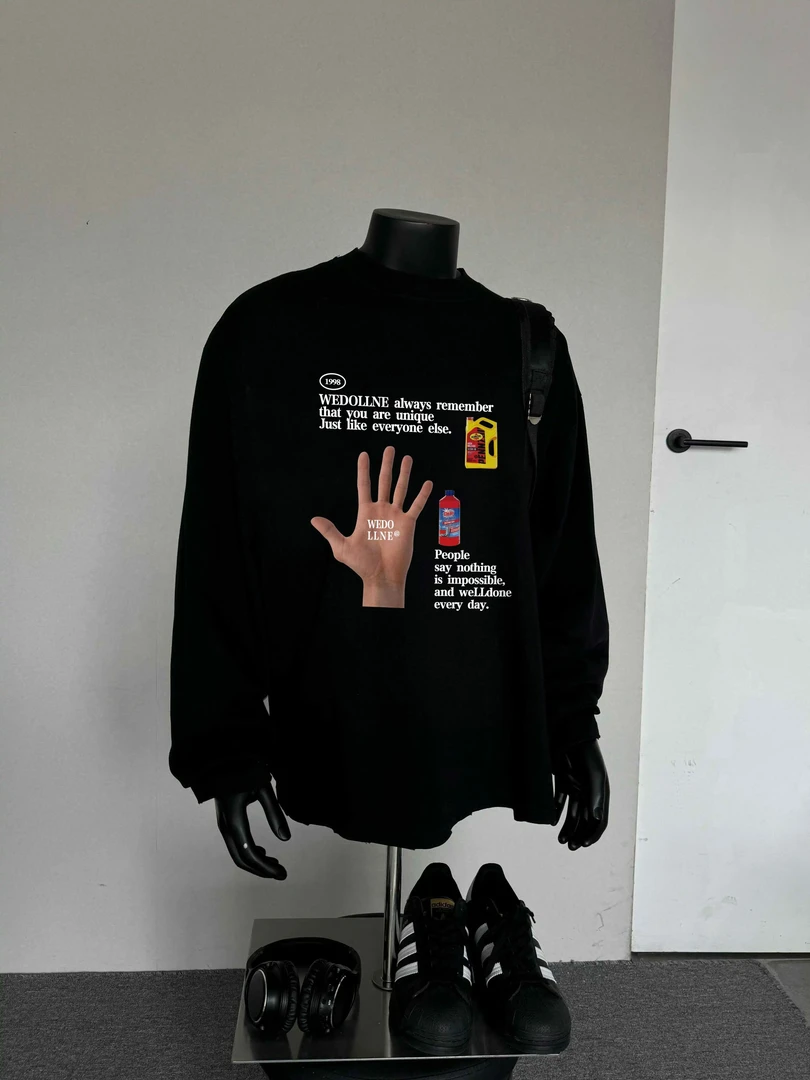 TNRLZN潮牌小众美式纯棉男女长袖t恤复古高街重磅印花情侣ins体恤