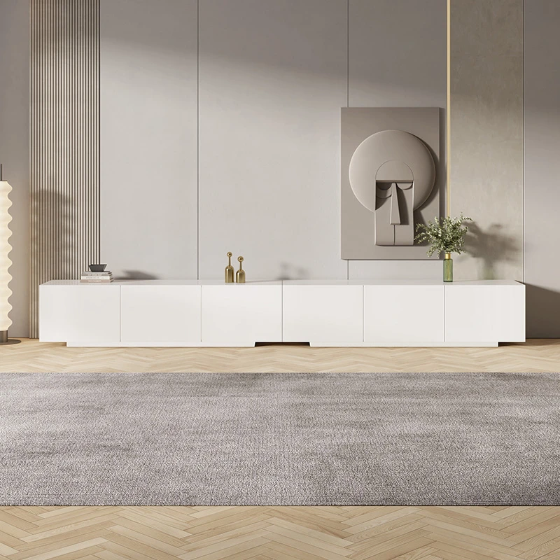 LOULAN/楼岚后现代轻奢电视柜茶几家用意式白色烤漆薄款岩板地柜