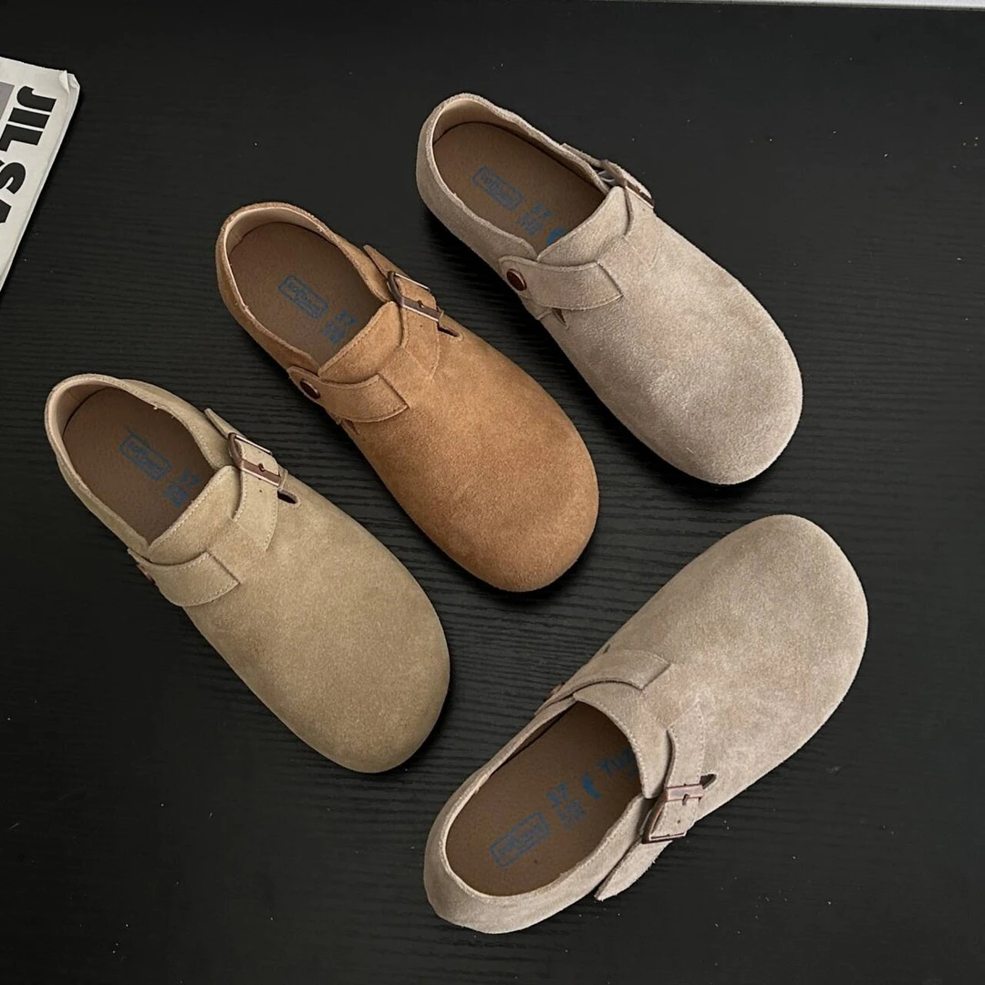 【D先森】勃肯鞋女加绒平底2024秋冬牛皮全包百搭休闲单鞋保暖搭子