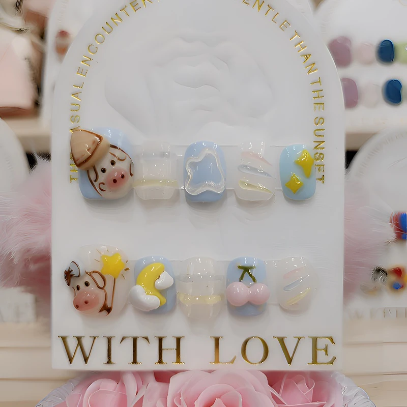 董董  手工穿戴甲《星星猪》显白新款夏天立体纯手工小清新
