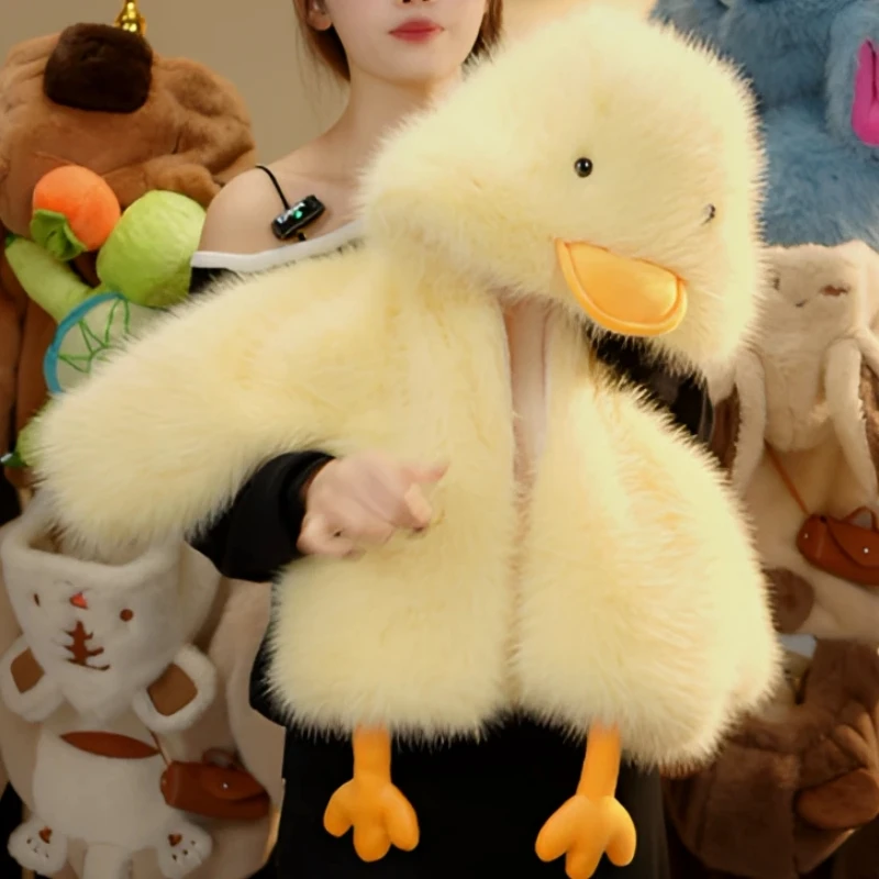 冬季新款毛茸茸萌宝可爱小白鸭子24草草冬季保暖短款加厚外套潮款
