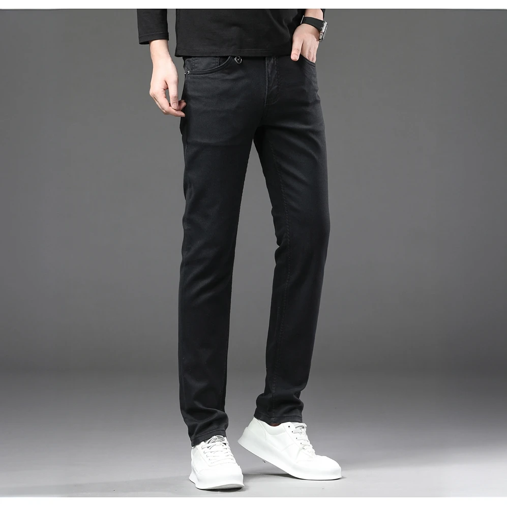欧货新款男士潮流牛仔裤修身弹力高端黑色小直筒长裤时尚男牛仔裤