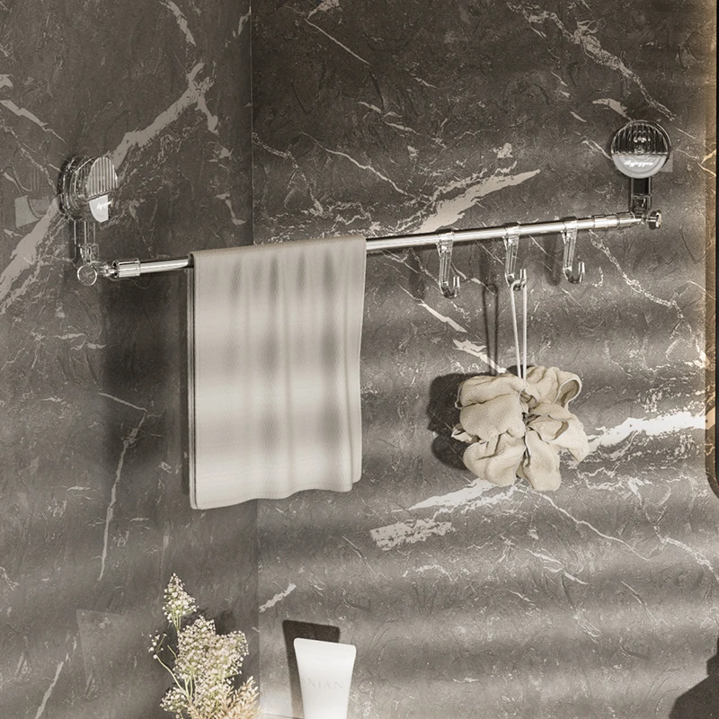 轻奢转角伸缩吸盘毛巾架免打孔浴室挂钩防水折叠毛巾架浴巾置物架