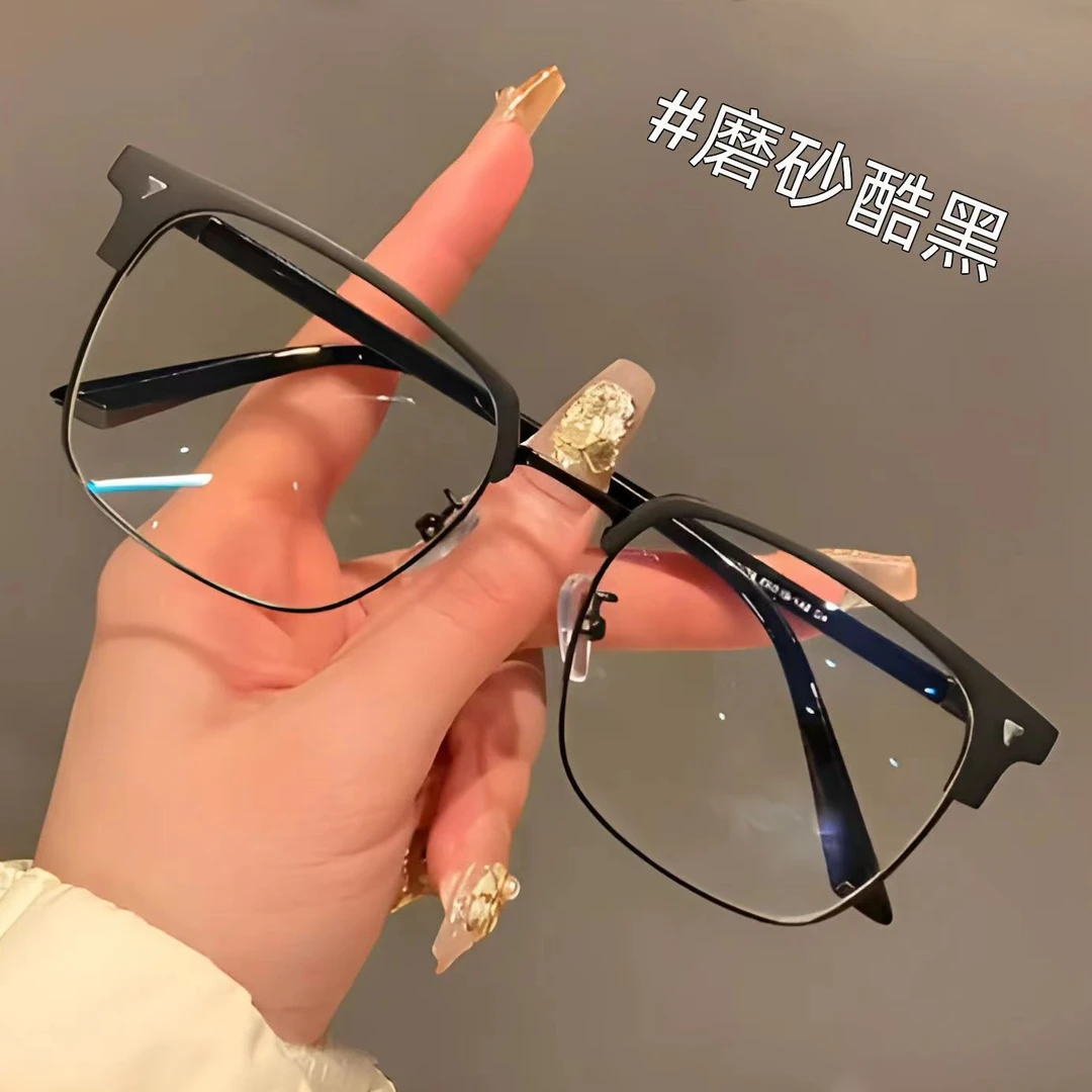 新上痞帅半框眉线近视眼镜男超轻学生防蓝光防辐射高颜值复古平光