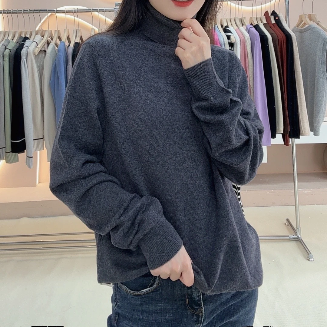 100%羊毛高领套头羊毛衫长袖网红针织时尚百搭半高领纯色秋冬