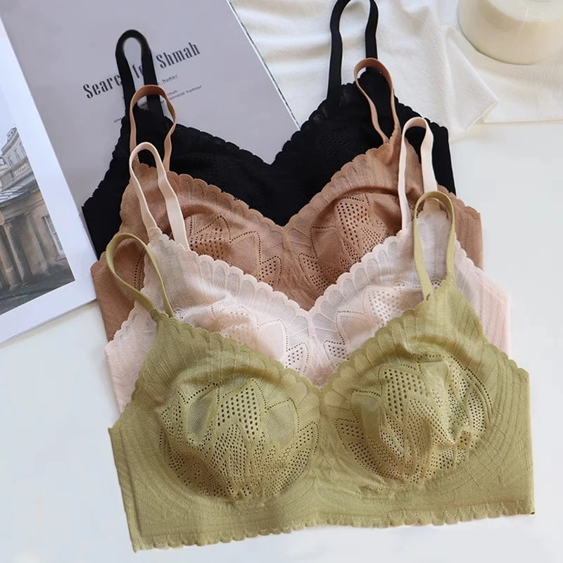 透气超薄款内衣女大胸显小夏季无钢圈舒适收副乳舒适蕾丝乳胶文胸