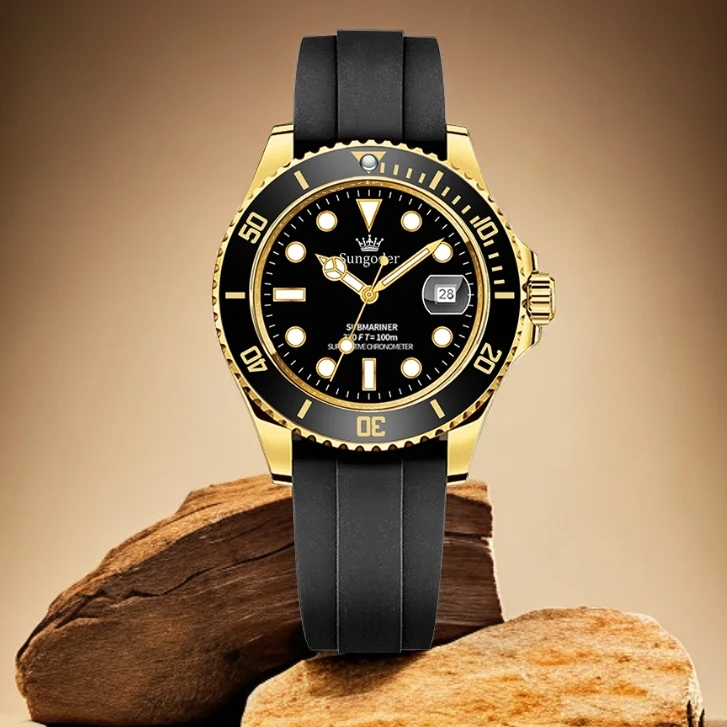 Sungoder高端手表男款经典水系镶钻高档男士腕表防水an