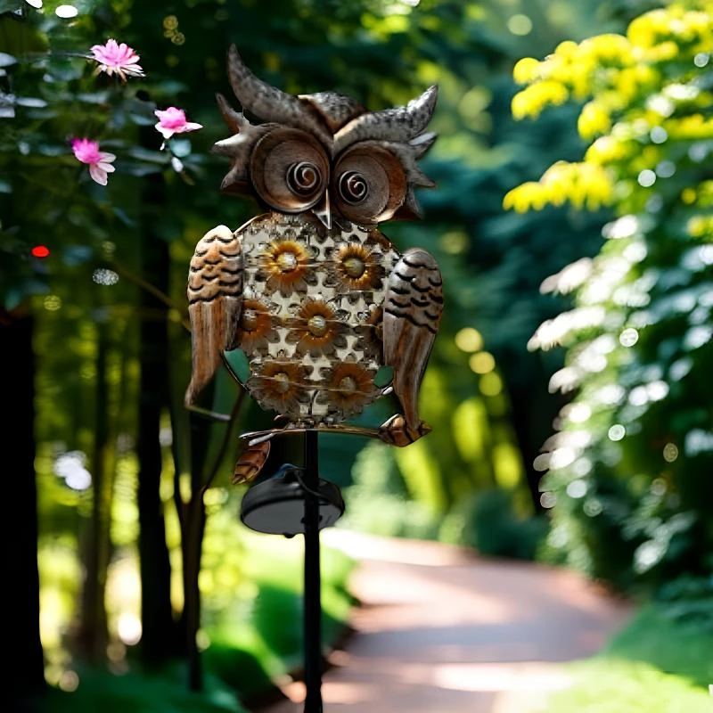 铁艺太阳能猫头鹰地插户外摆件