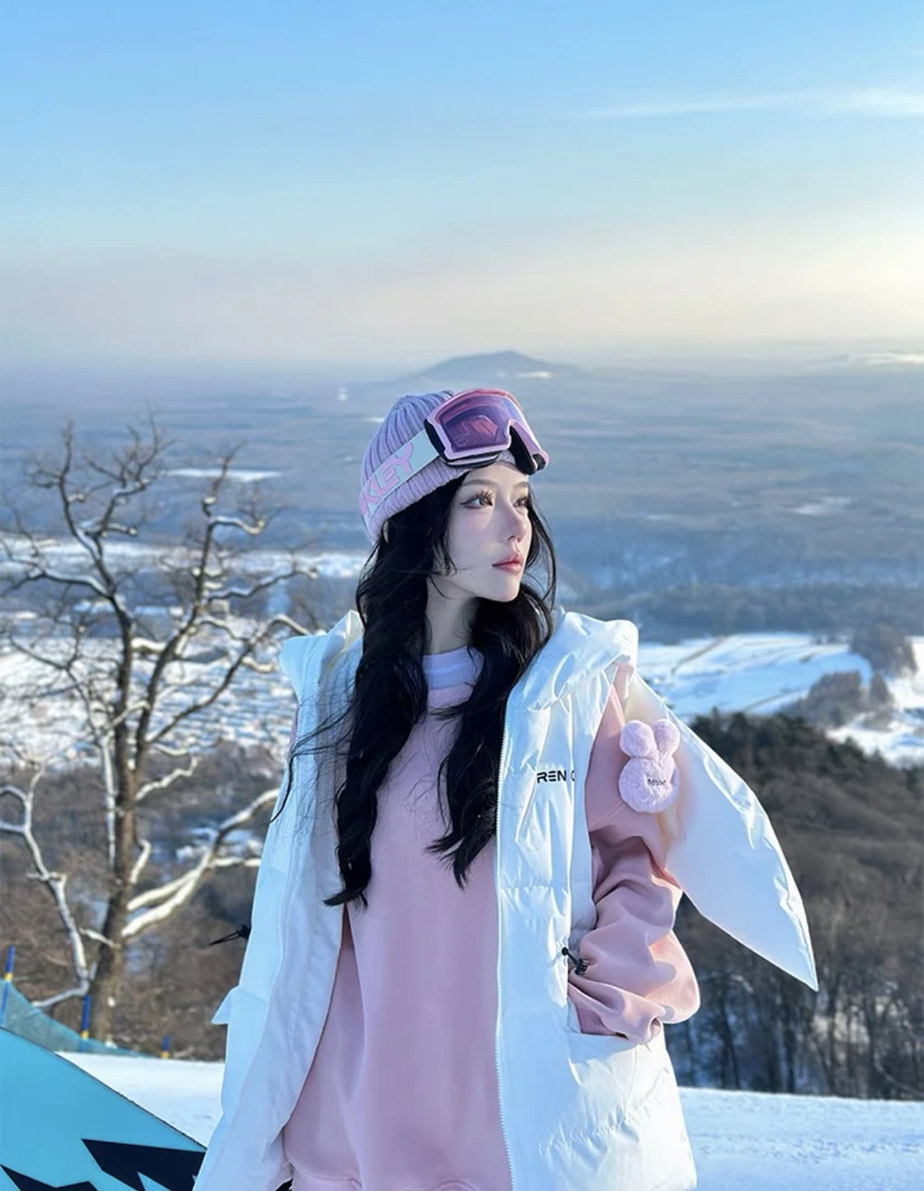 Ren刃川2023新品9折白色粉色兔耳朵防水背心保暖马甲滑雪服