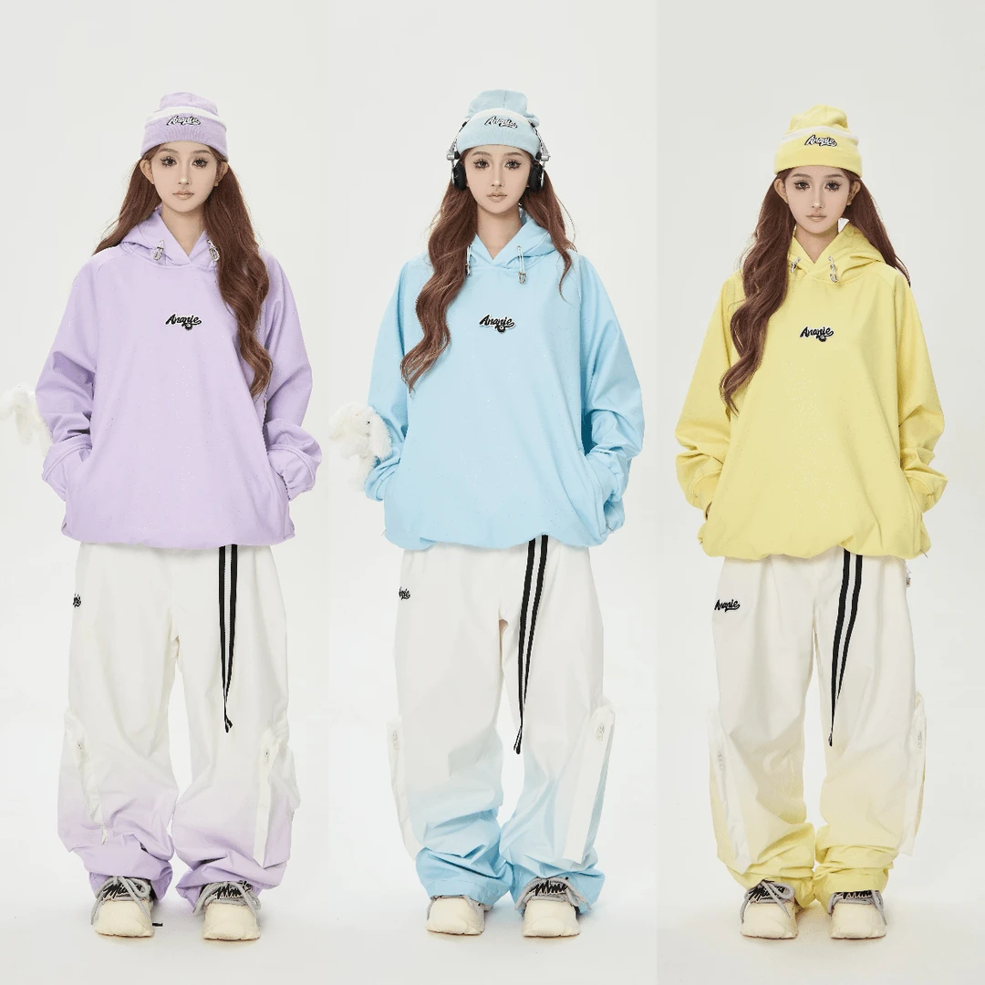 ANANIE滑雪服满天星亮片卫衣小兔子可拆卸防水加厚保暖软壳帽衫