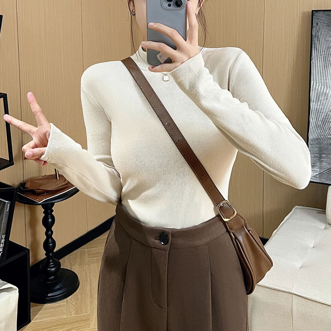 【高品质】半高领打底衫女秋冬季新款长袖T恤磨毛内搭保暖套头上衣