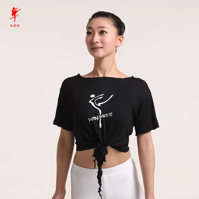 红舞鞋3509舞蹈服女上衣时尚练功服夏季短款女士圆领休闲修身训练
