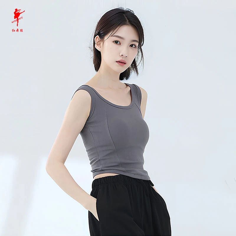 红舞鞋遮肉舞蹈吊带背心内搭现代舞运动瑜伽外穿打底宽边上衣3592