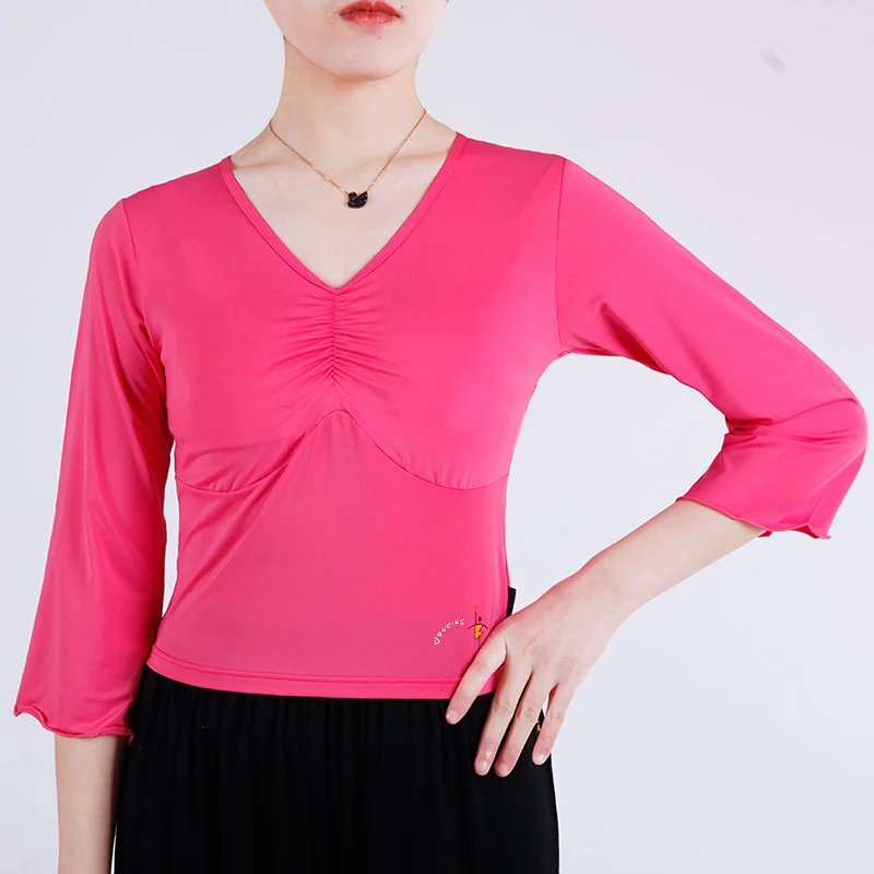 红舞鞋V领七分喇叭袖上衣练功春夏古典舞宽松瑜伽服NS13003