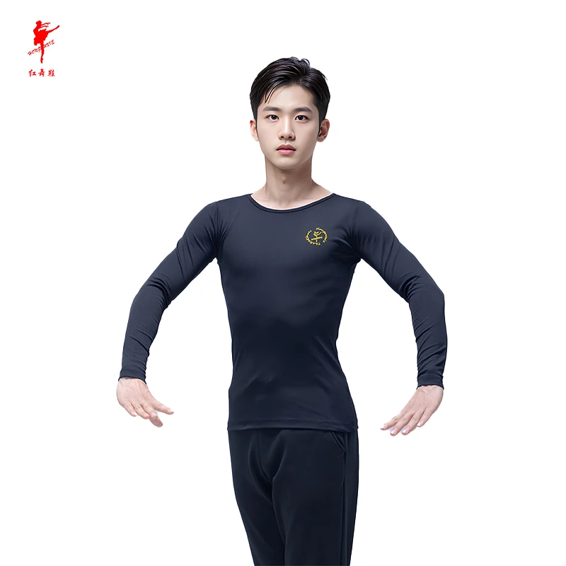 红舞鞋3201舞蹈服男跳舞长袖上衣健美操黑色练功服广场现代舞服装