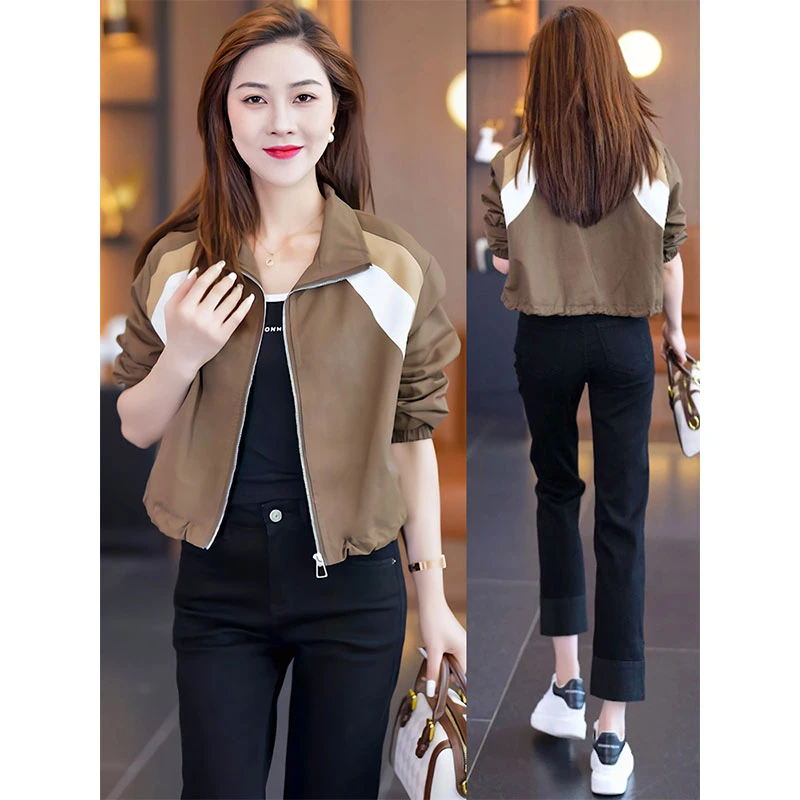 棒球服外套女春秋2025新款爆款撞色翻领复古休闲短款风衣外套夹克