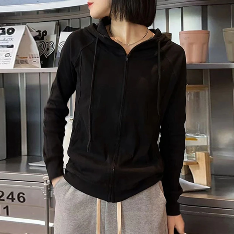 连帽拉链卫衣女2025年春秋季新款时尚百搭纯色显瘦长袖开衫上衣潮