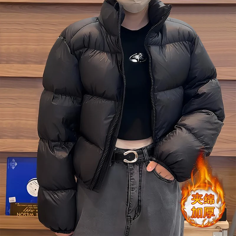 肯豆风纯色立领短款棉服女2024年秋冬季新款加厚保暖面包服外套潮