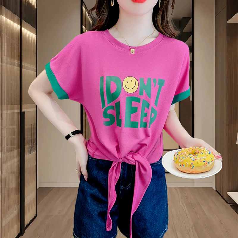 设计感小众短袖t恤女装2025夏季新款欧洲站洋气下摆打结短款上衣