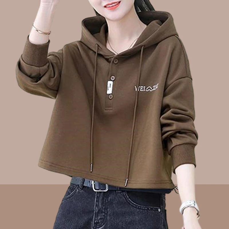 短款高腰连帽卫衣女慵懒风2025春秋季新款宽松休闲减龄上衣服外套