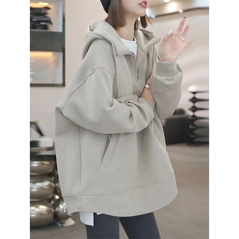 法式小众设计感半拉链连帽卫衣女2025春秋慵懒风洋气显瘦减龄外套