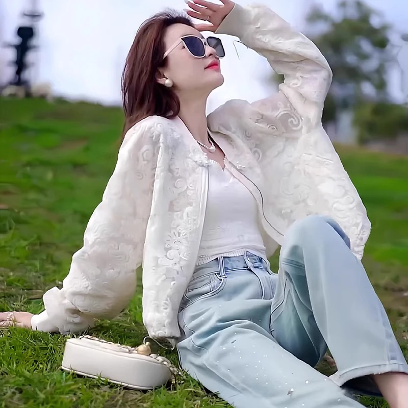 小香风防晒衣薄款短外套女夏季新款棒球服洋气高级感蕾丝国风上衣
