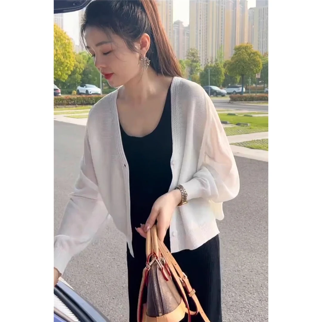 蝙蝠衫披肩长袖外搭女2024新款夏季薄款针织开衫外套冰丝防晒上衣