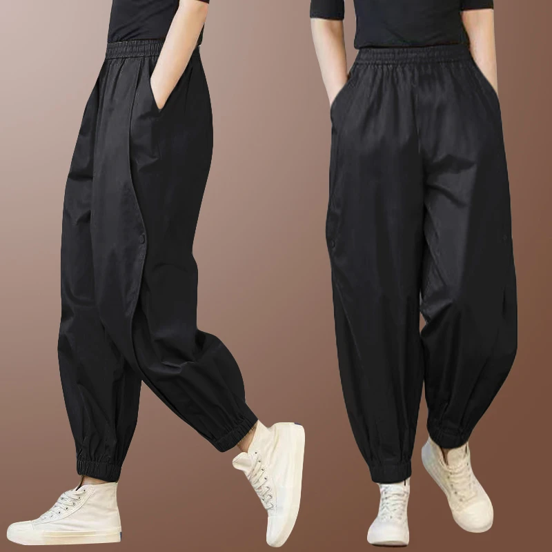 休闲裤女高腰显瘦工装裤2025春秋爆款新款裤子大码胖mm哈伦萝卜裤