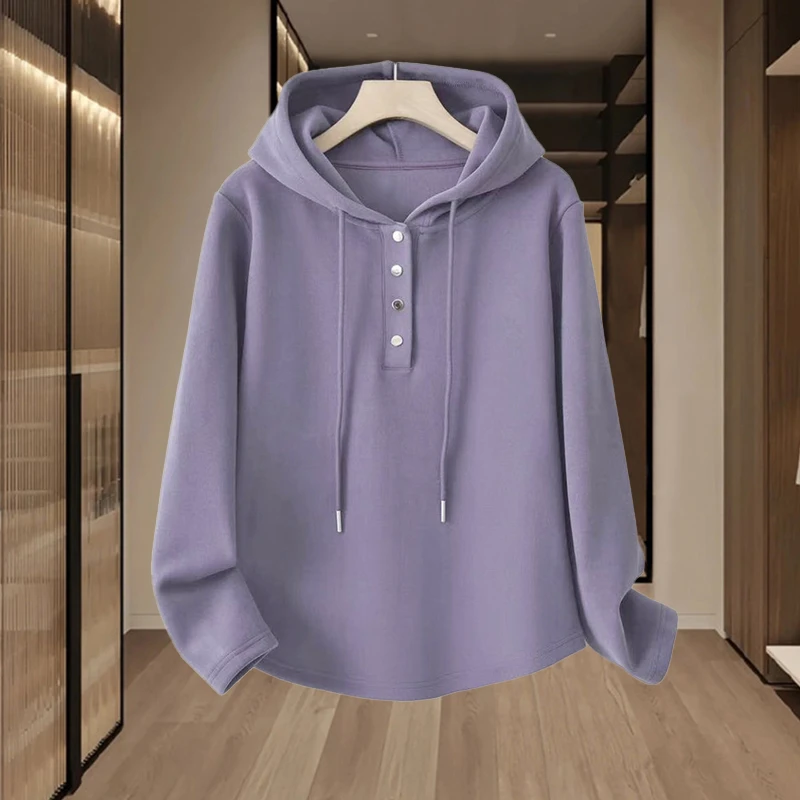 欧洲站正肩连帽卫衣女春秋季2025新款胖mm遮肚子显瘦设计感上衣服