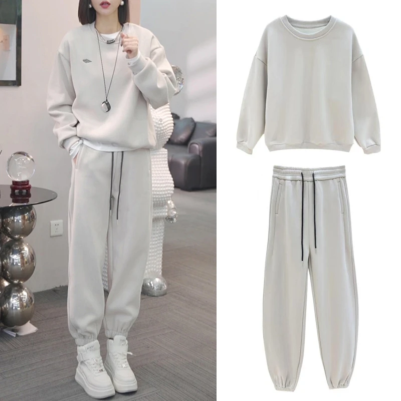 加绒休闲运动套装女2025秋冬季新款韩版宽松显瘦卫衣休闲裤两件套