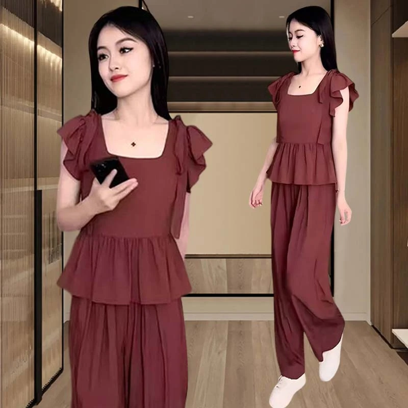 休闲时尚洋气套装女装2025夏季新款小个子显瘦减龄阔腿裤子两件套