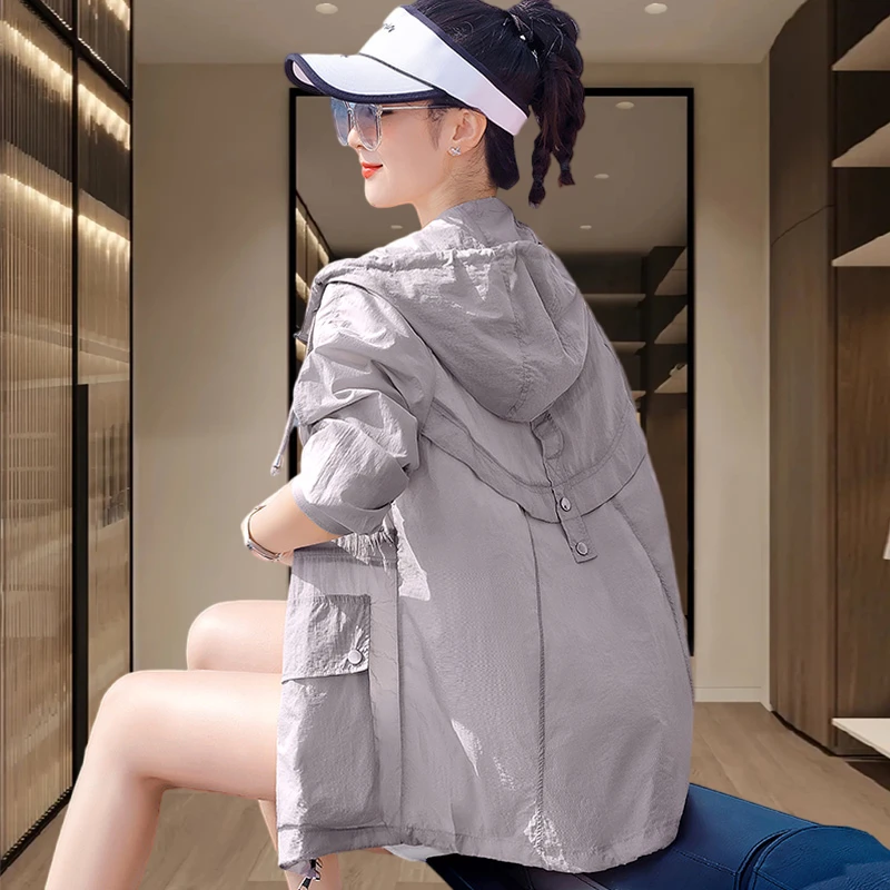 2025夏季新款女士防晒衣冰丝防晒服中长款防晒衫小个子轻薄款外套