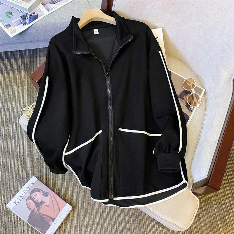 外套女士春秋季立领开衫黑色卫衣休闲百搭2025年新款女装上衣薄款